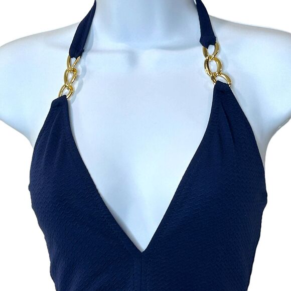Melissa Odabash Naples Mazy Gold Chain One Piece Swimsuit Navy Women's 6 NWT - Picture 6 of 10